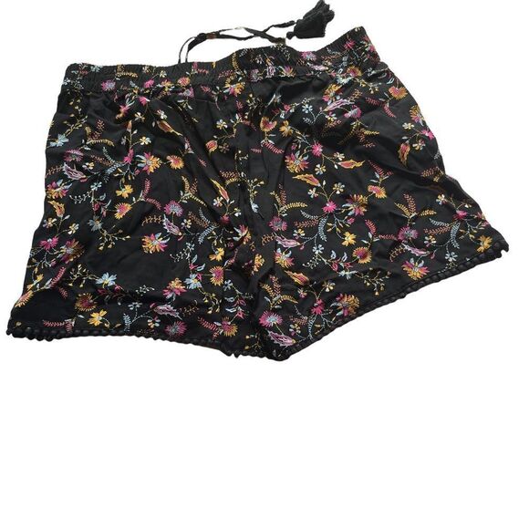 a.n.a. shorts boho small black with pink and yellow floral design elastic waist - Picture 2 of 8